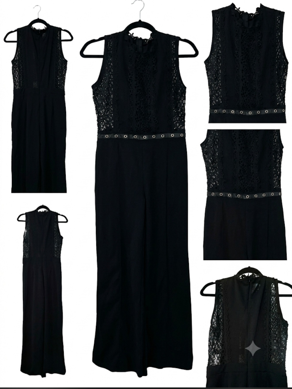 Black Lace-Detail Sleeveless Jumpsuit